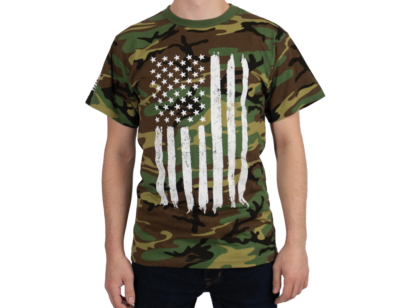 Rothco Camo US Flag T-Shirt - Mens Woodland Camo 2XL 11048-WoodlandCamo-2XL