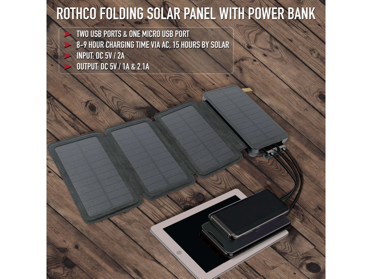 Rothco Folding Solar Panel w/ Power Bank 16000mah Black 42111