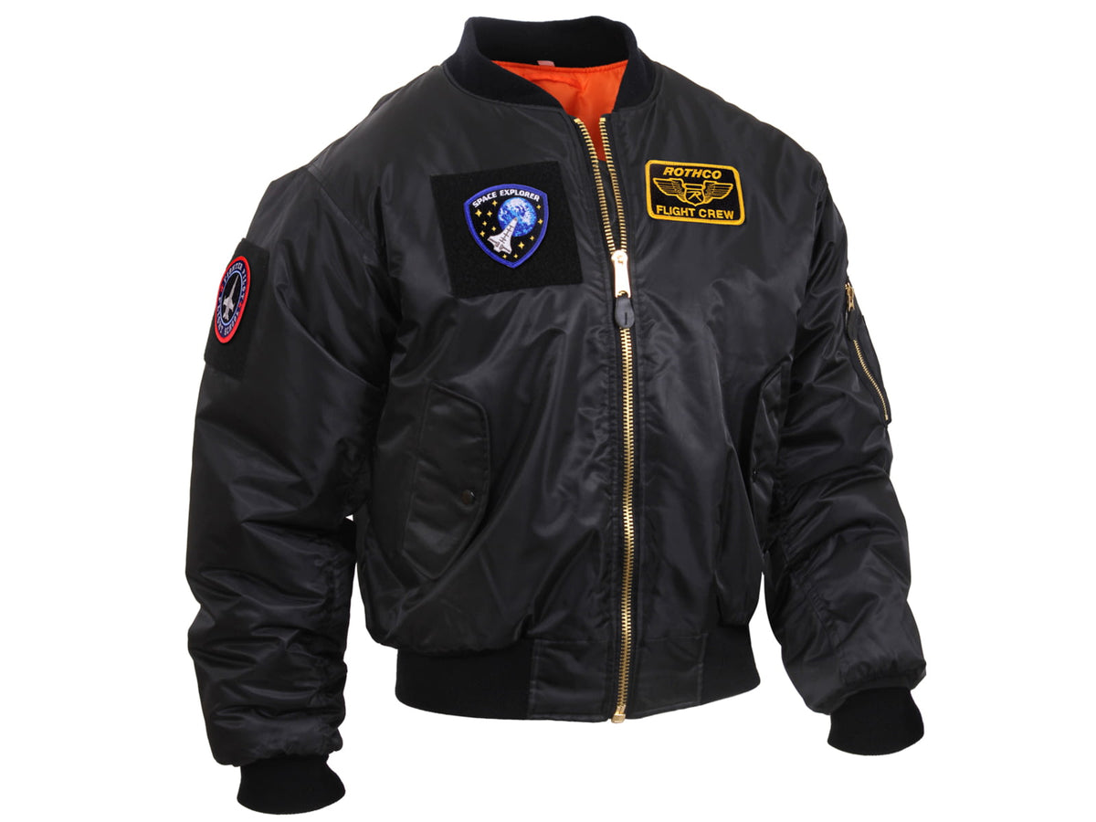 Rothco MA-1 Flight Jacket w/ Patches - Mens Black Large 7250-Black-L