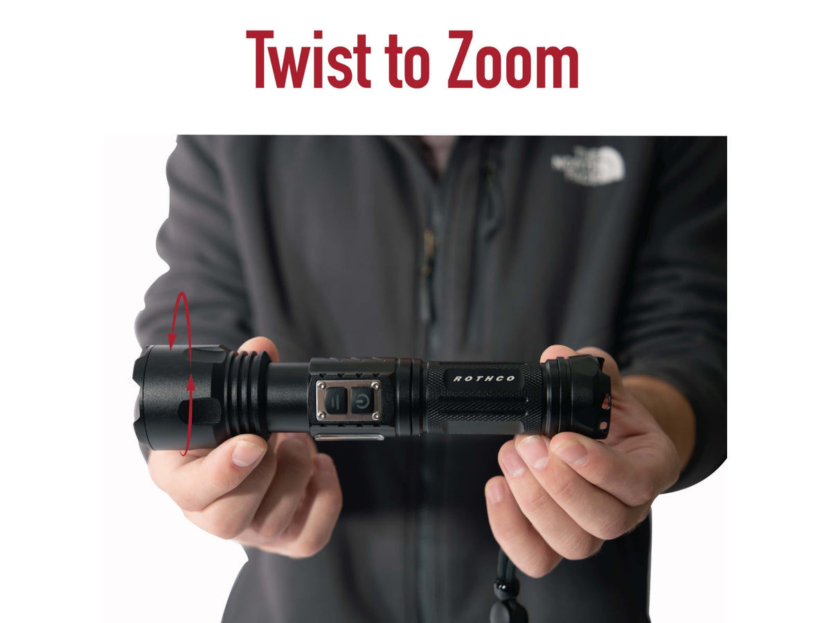 Rothco Rechargeable LED Tactical Task Light w/ Zoom 18650 Lithium-Ion White/Red 2000 Lumens Black 68550
