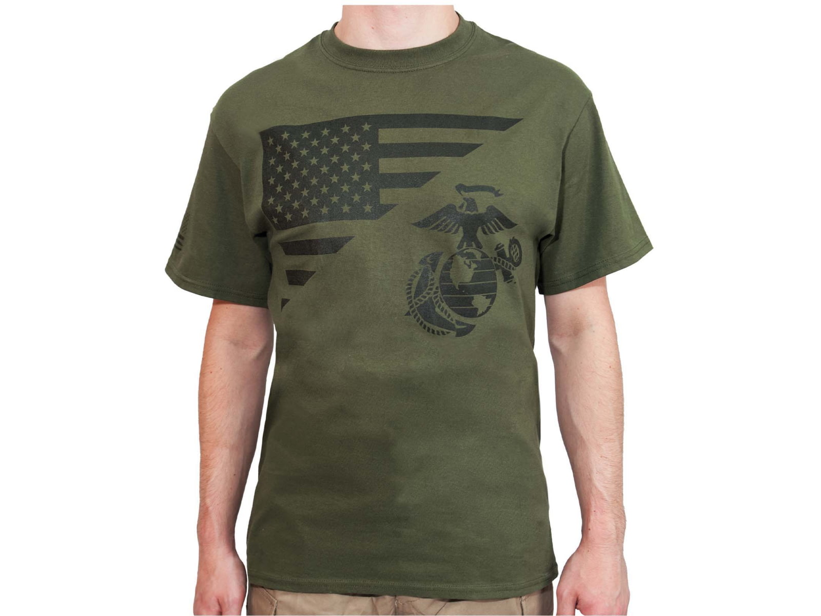 Rothco US Flag / USMC Eagle / Globe & Anchor T Shirt - Mens Olive Drab 2XL 54291-OliveDrab-2XL
