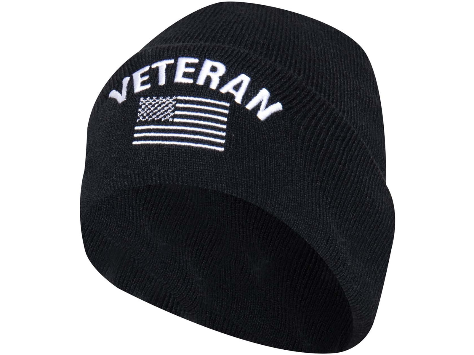 Rothco Veteran With US Flag Fine Knit Watch Cap - Mens Black One Size 57878