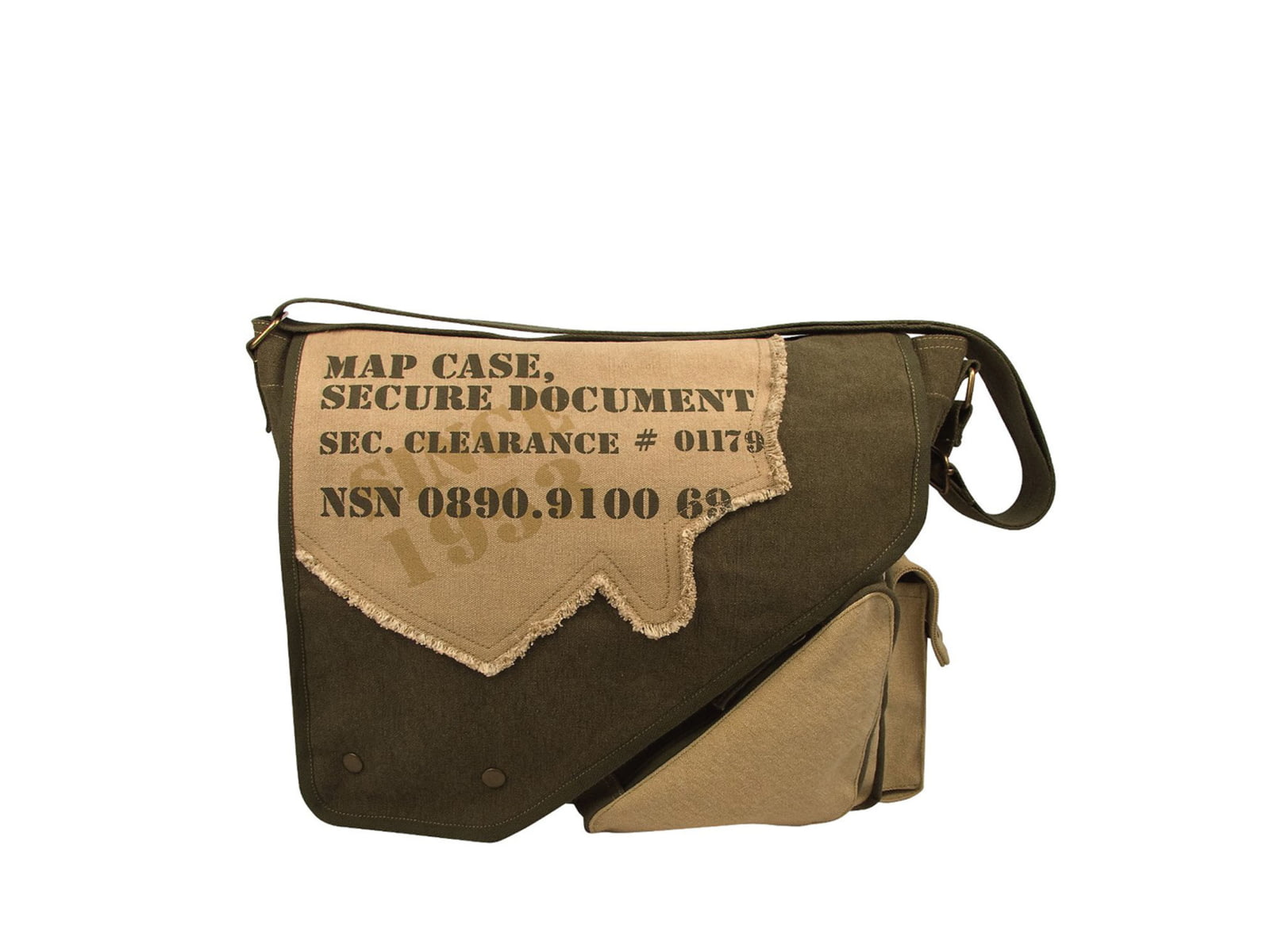 Rothco Vintage Canvas Two-Tone Imprinted Map Bag Olive Drab / Tan 9248-OliveDrabTan