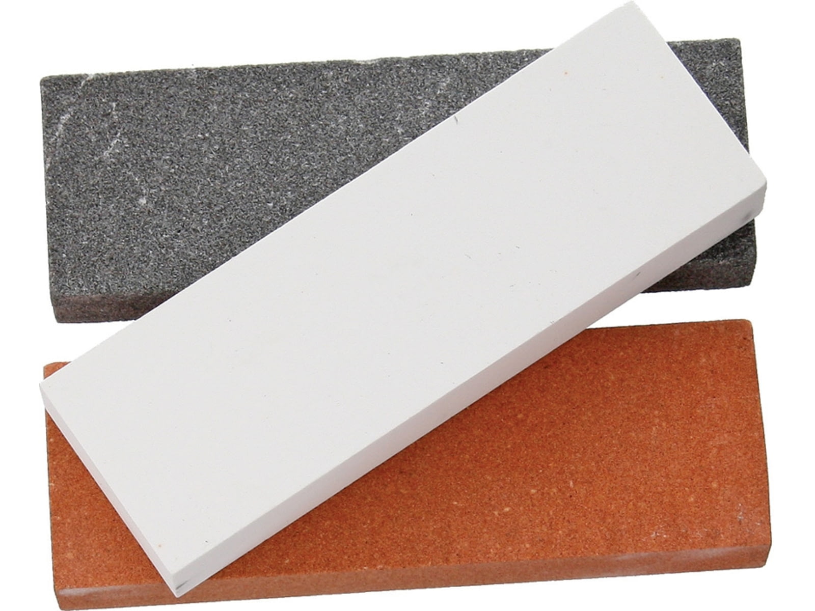 Rough Rider Sharpening Stone Set 3pc 3.5in X 1.13in X 0.5in Three Piece Set Contains Gray 120 Grit Brown 240 Grit White 800 Grit RR3000