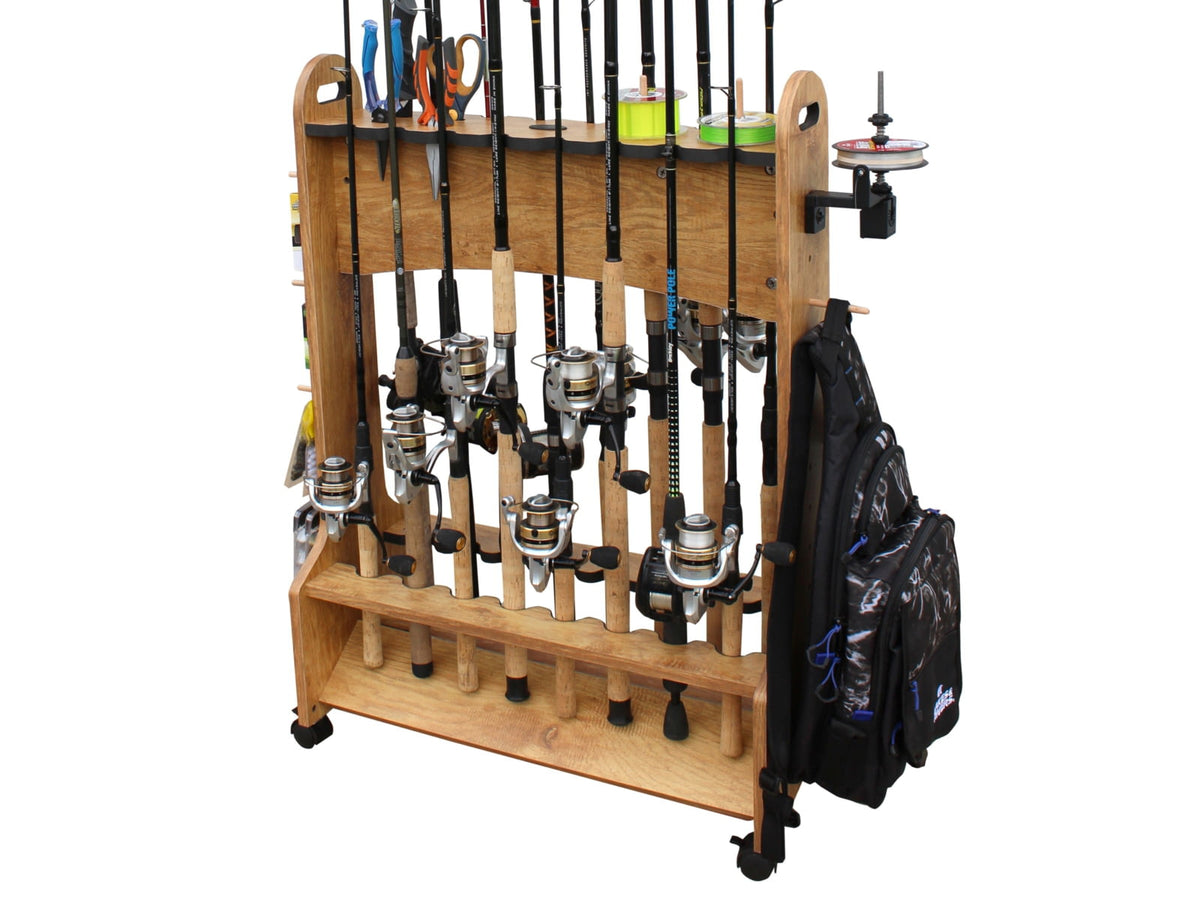 Rush Creek Creations 16-Rods Double Sides Rolling Rack with Line Spooler American Cherry