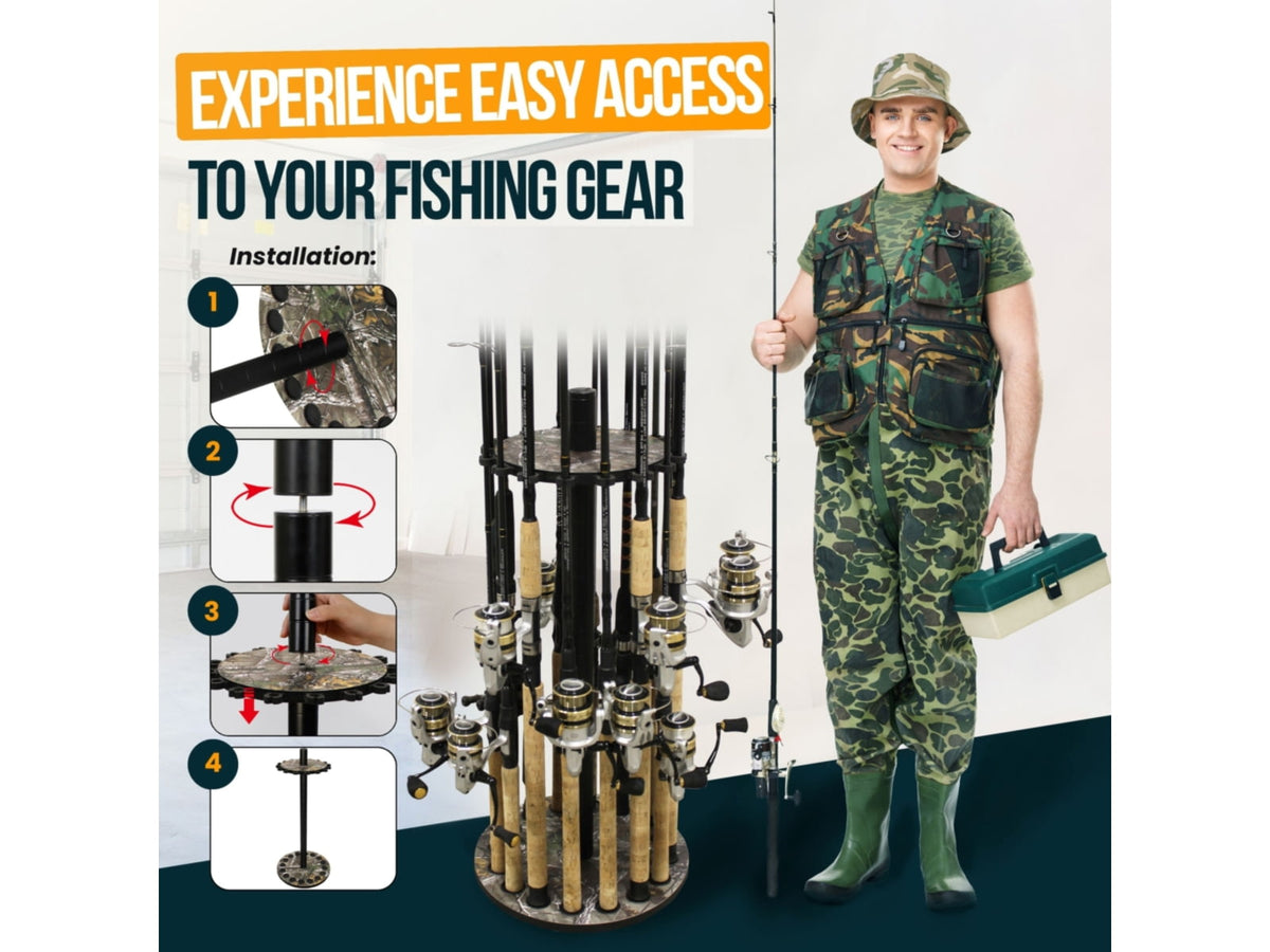Rush Creek Creations 16 Round Rod Storage Rack with 38mm Steel Post Camouflage Realtree / Black 39-7009