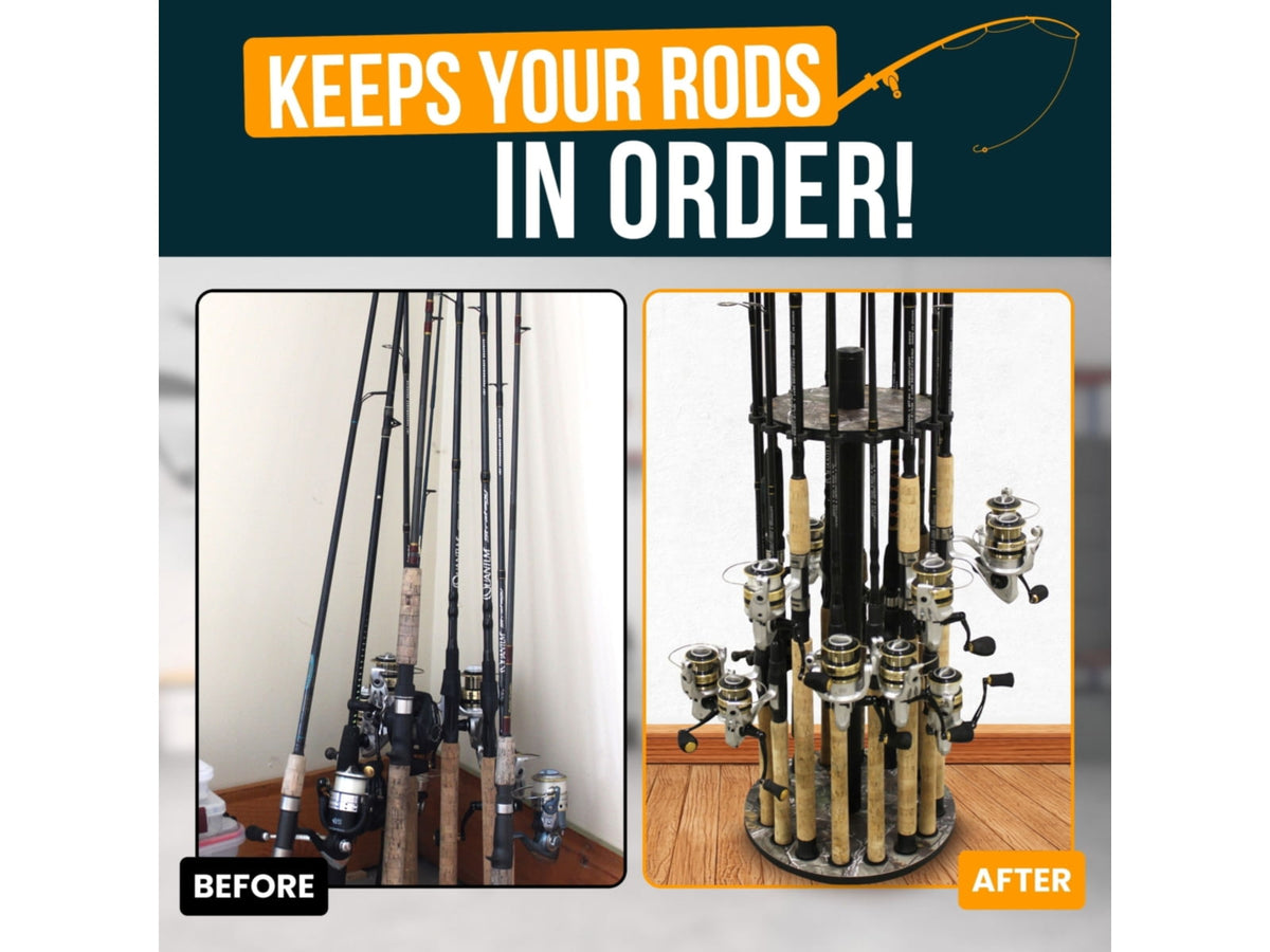 Rush Creek Creations 16 Round Rod Storage Rack with 38mm Steel Post Camouflage Realtree / Black 39-7009