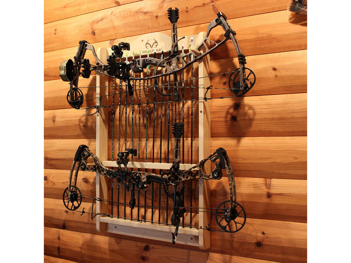 Rush Creek Creations 2-Compound Bow 12-Arrrow Wall Rack Natural Pine Light 39-4003