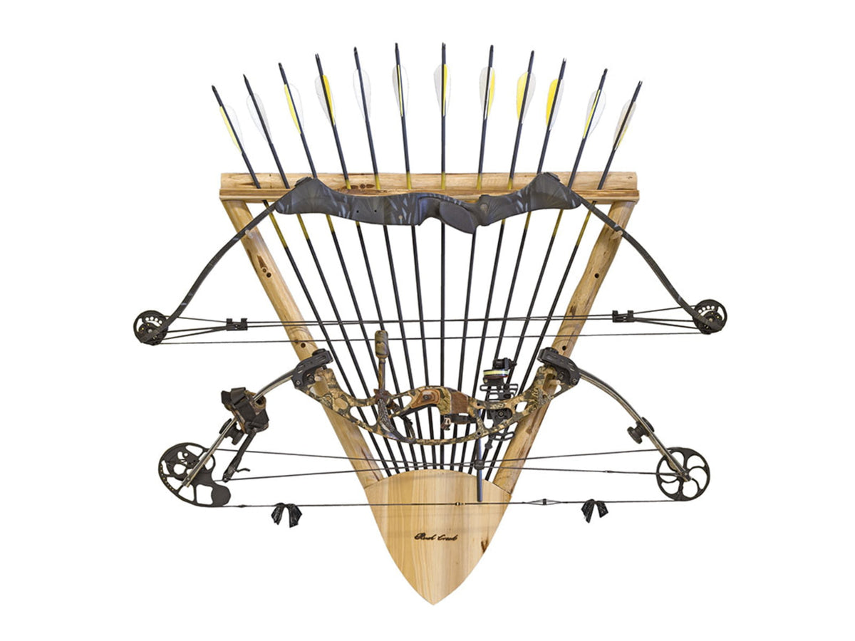 Rush Creek Creations Compound 2 Bow 12 Arrow Wall Storage Rack Natural Pine Skip Peel 37-0038