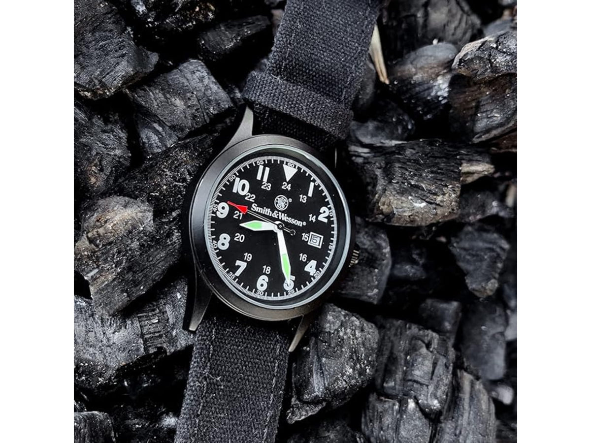 Campco Smith & Wesson Analog Military Watch 38mm Case Diameter Nylon Black Band SWW1464BK