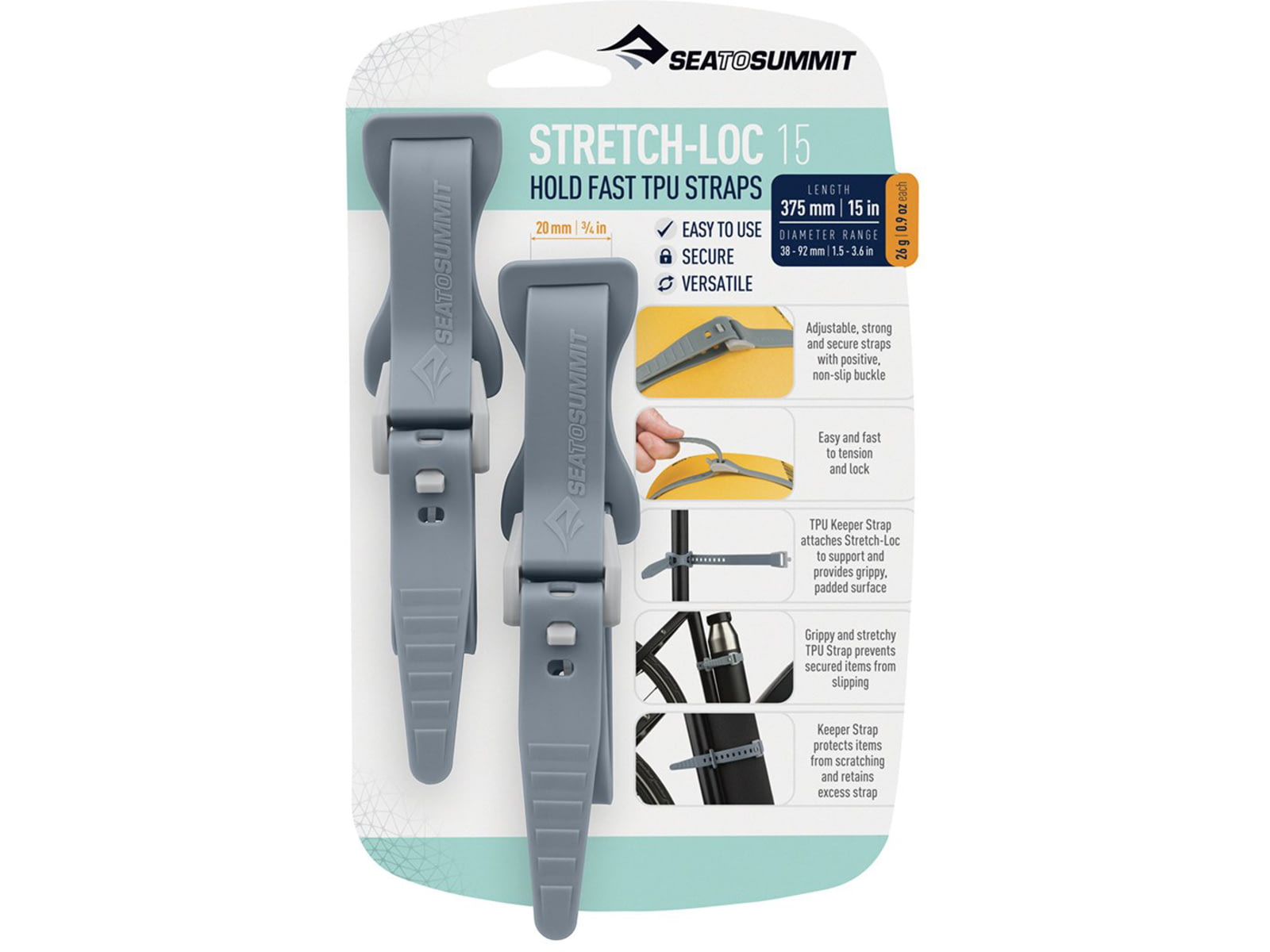 Sea to Summit Stretch-Loc TPU Straps 15 2 Pack Dusk 375x20mm