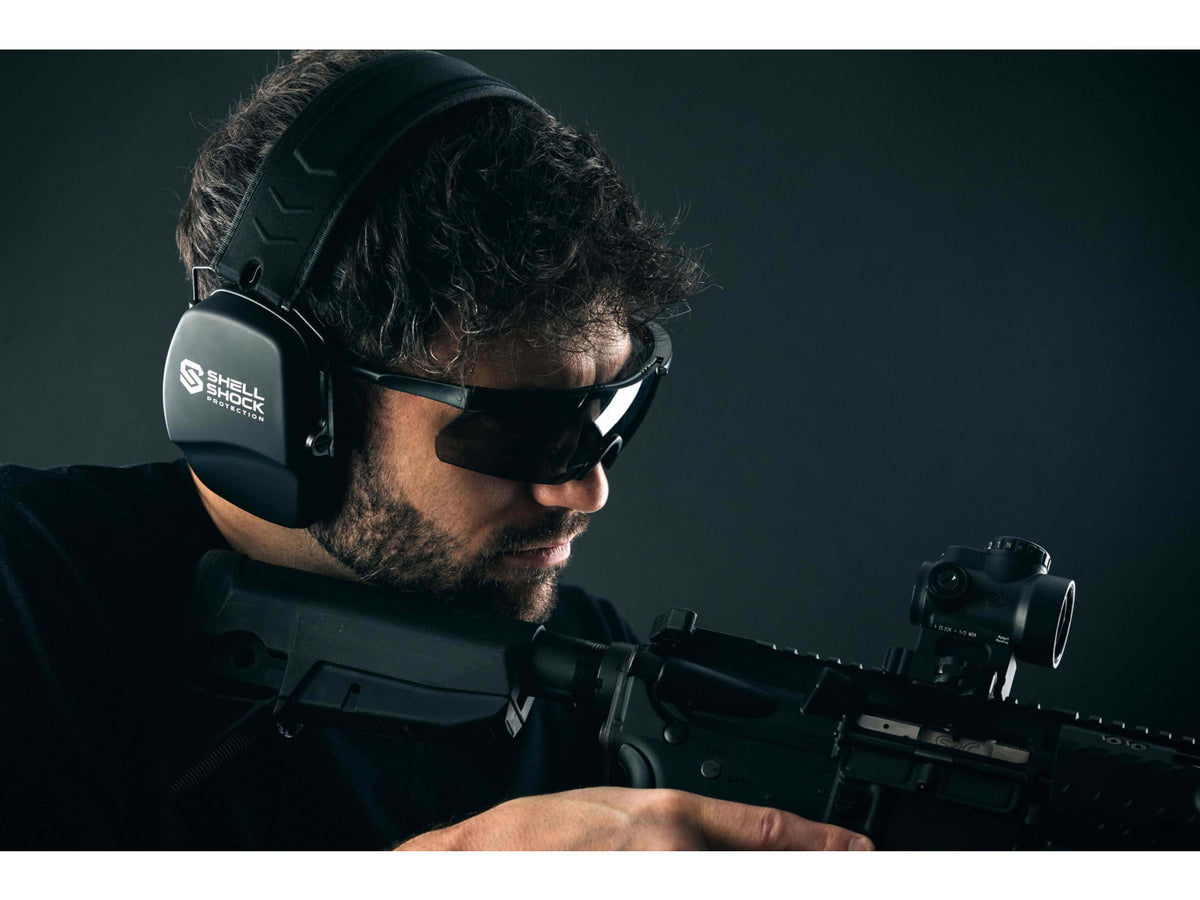 Shellshock Protection Eyes & Ears Combo Protective Ear Muffs 23dB Black EYE-EAR-COMBO-CLEAR