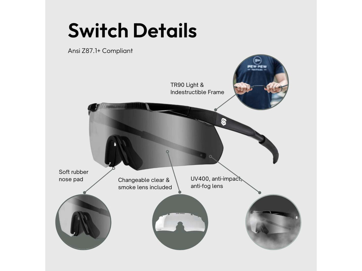 Shellshock Protection Premium Eye & Ear Combo Protective Ear Muffs 22 dB Black EYE-EAR-PREMIUM-SWITCH