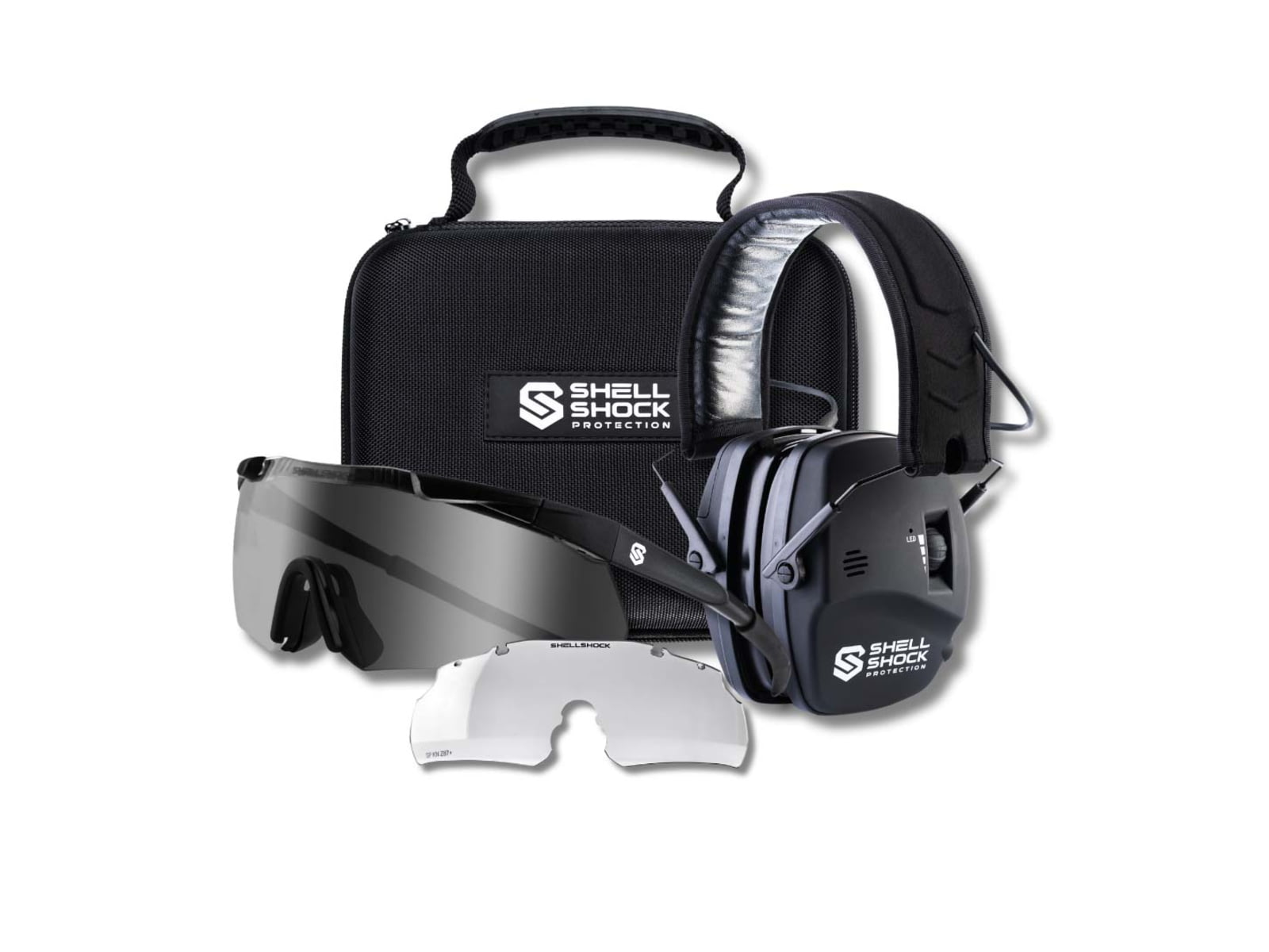 Shellshock Protection Premium Eye & Ear Combo Protective Ear Muffs 22 dB Black EYE-EAR-PREMIUM-SWITCH
