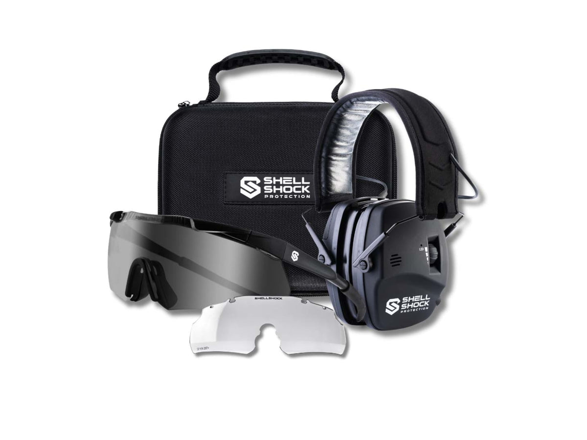 Shellshock Protection Premium Eye & Ear Combo Protective Ear Muffs 22 dB Black EYE-EAR-PREMIUM-SWITCH