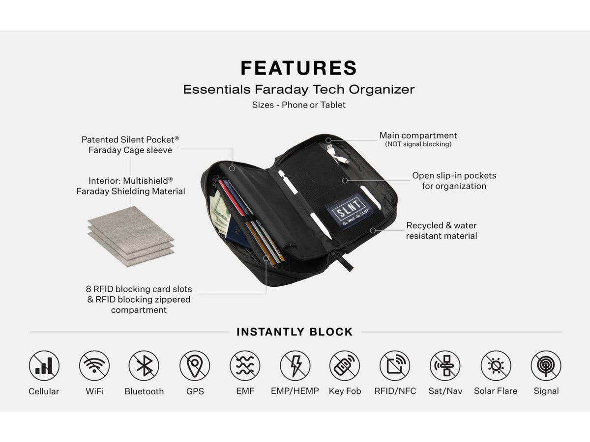 SLNT Essentials Faraday Tech Organizer Phone Black
