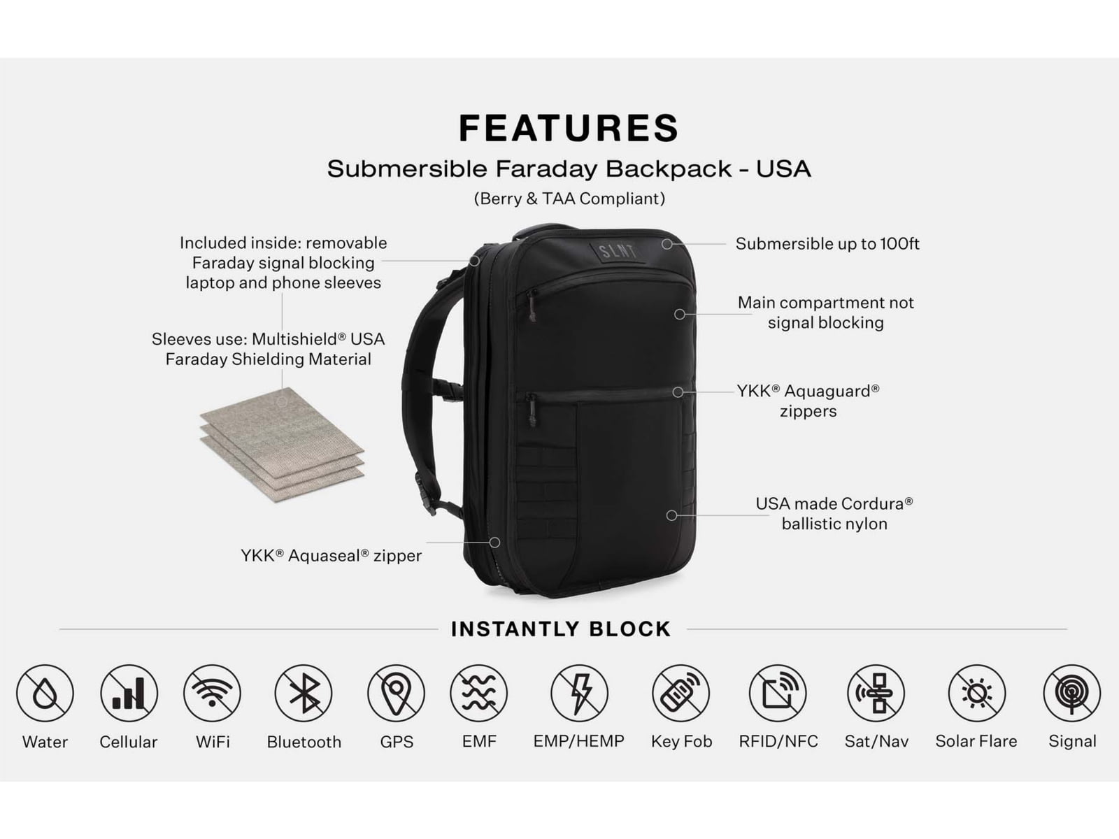 SLNT Submersible Faraday Backpack USA Berry Compliant Black 23L SP-DFT-BPB