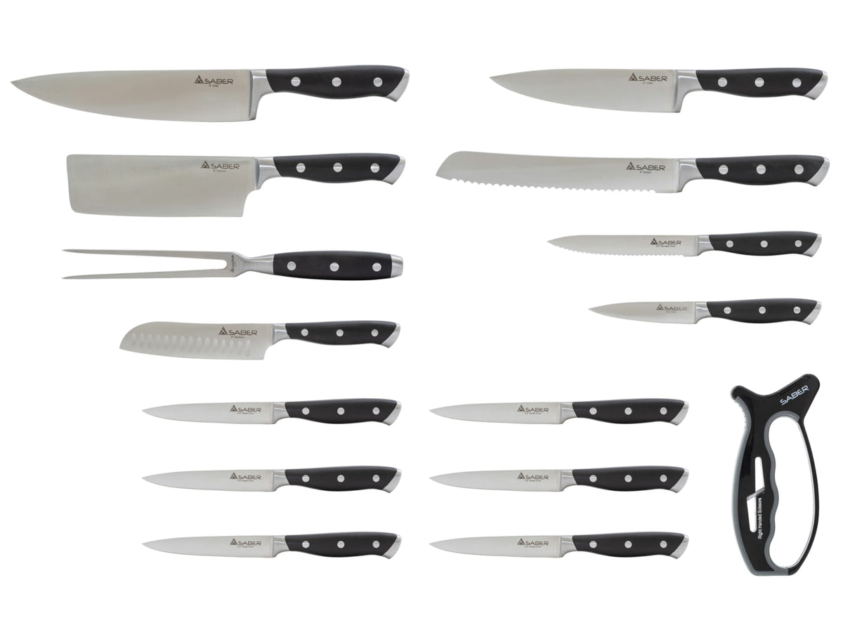 Smiths Saber Knife Set w/ Sharpener - 16 Pcs Black SP-50978