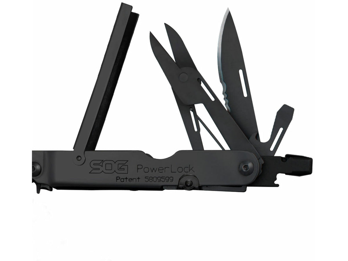 SOG Specialty Knives & Tools Powerlock EOD Scissors Multi-Tool w/ Nylon Sheath Black Oxide Finish Black/Black SOG-B61N-CP