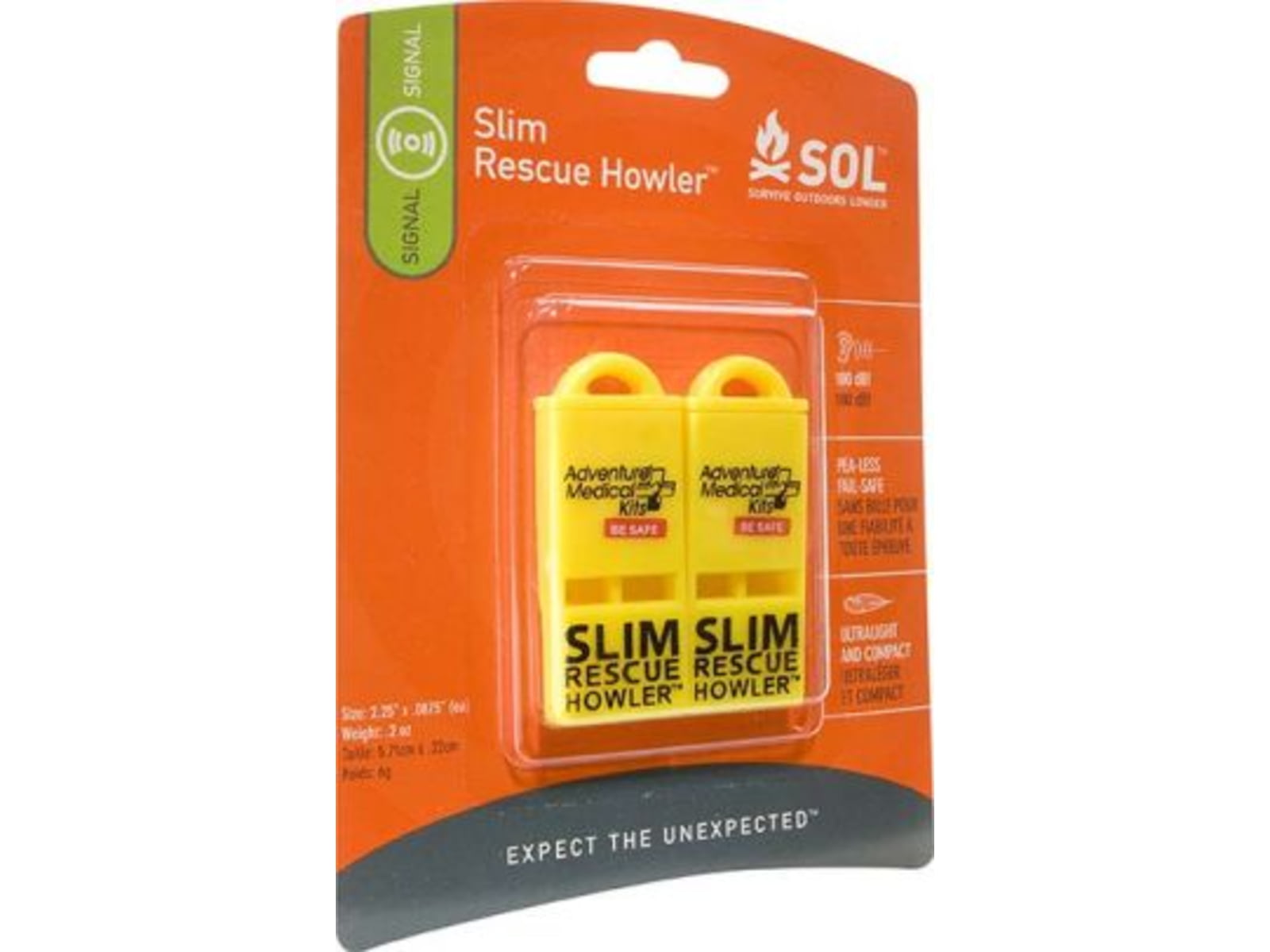 Survive Outdoors Longer Slim Rescue Howler Whistle 2/Pack Orange