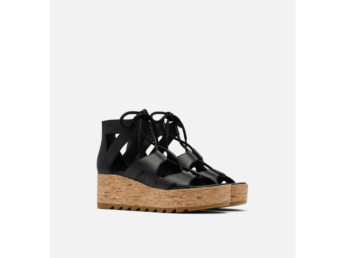 Sorel Cameron Flatform Lace Wedge Sandals Leather - Women's
