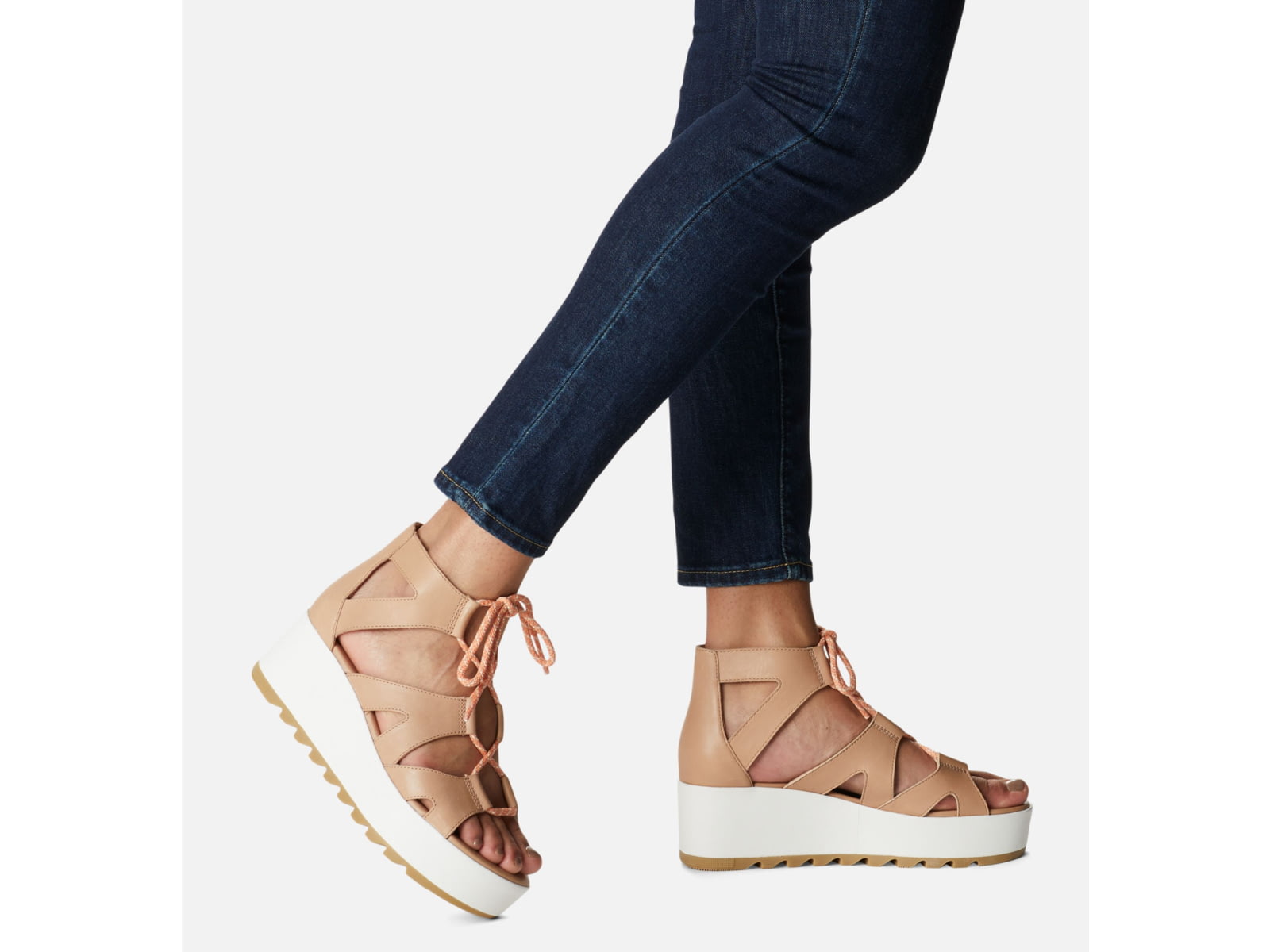 Sorel Cameron Flatform Lace Wedge Sandals Leather - Women's