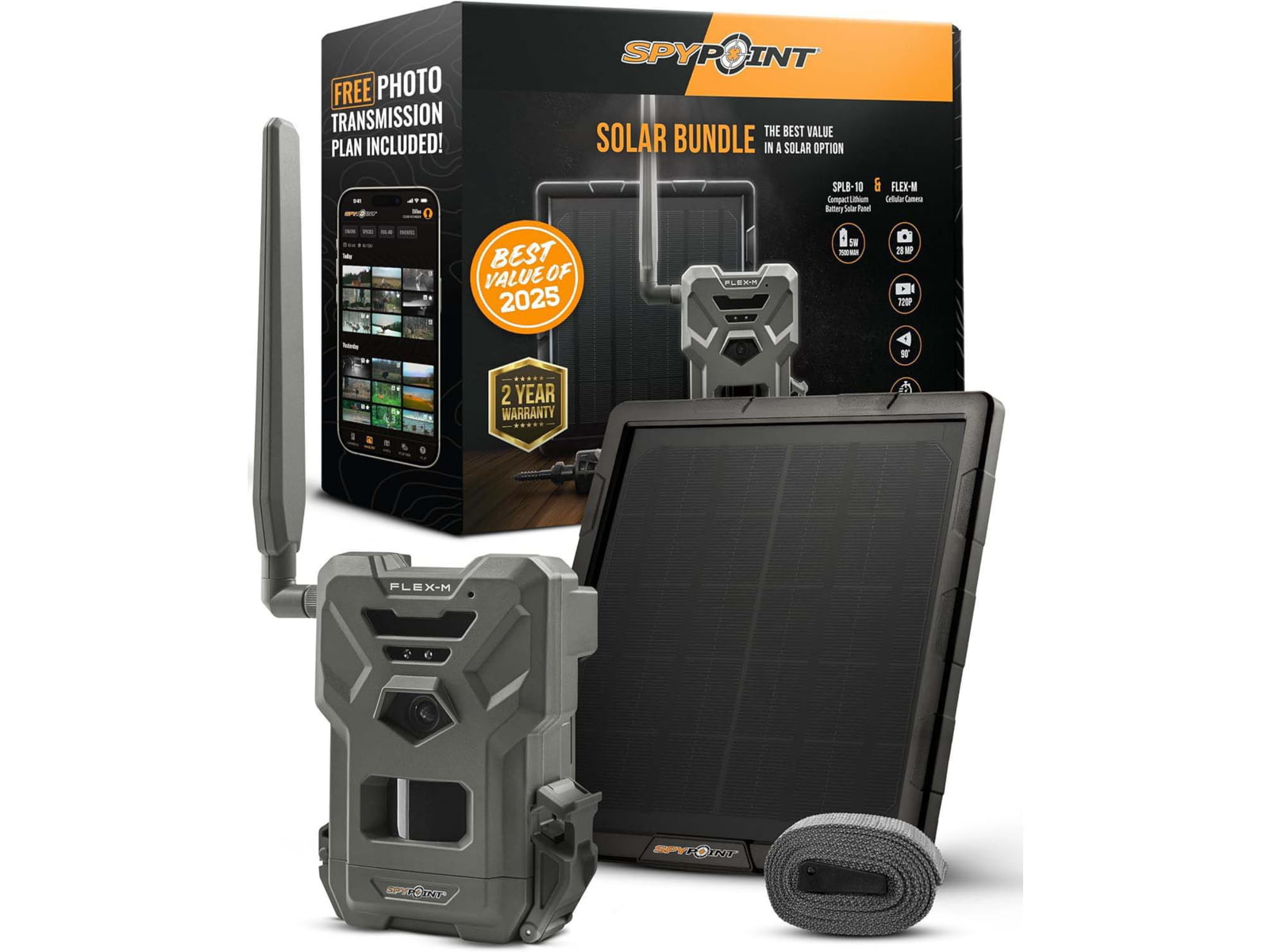 Spypoint Flex-M Cellular Camera w/Solar Panel Bundle Multi Carrier Green 1843