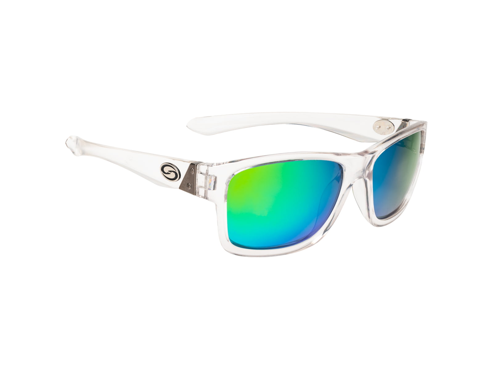 Strike King Plus Platte Sunglasses Shiny Crystal Clear Frame Multi Layer Green Mirror Amber Base Lens SG-SKP461