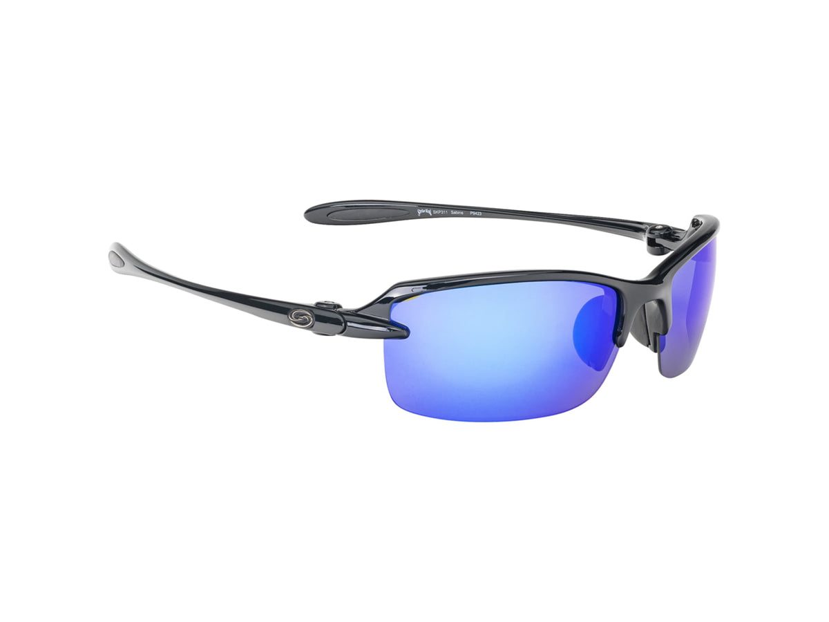 Strike King Plus Sabine Sunglasses Shiny Black Frame Multi Layer Blue Mirror Gray Base Lens SG-SKP311