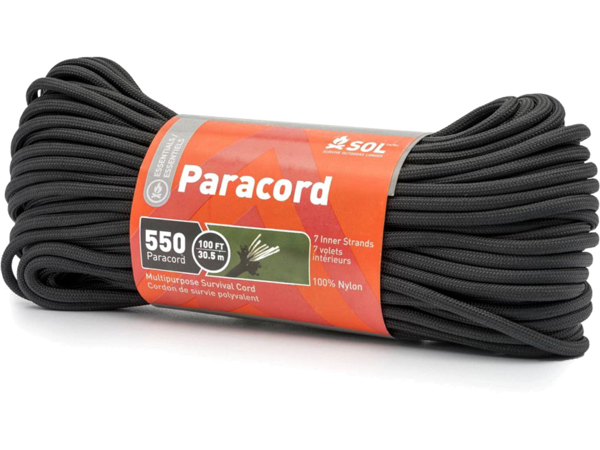 Survive Outdoors Longer 550 Paracord 100 ft with Carabiner Black