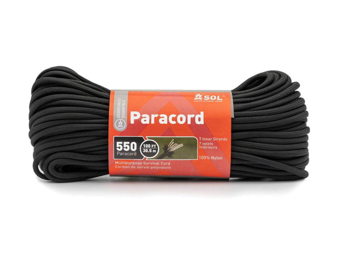 Survive Outdoors Longer 550 Paracord 100 ft with Carabiner Black