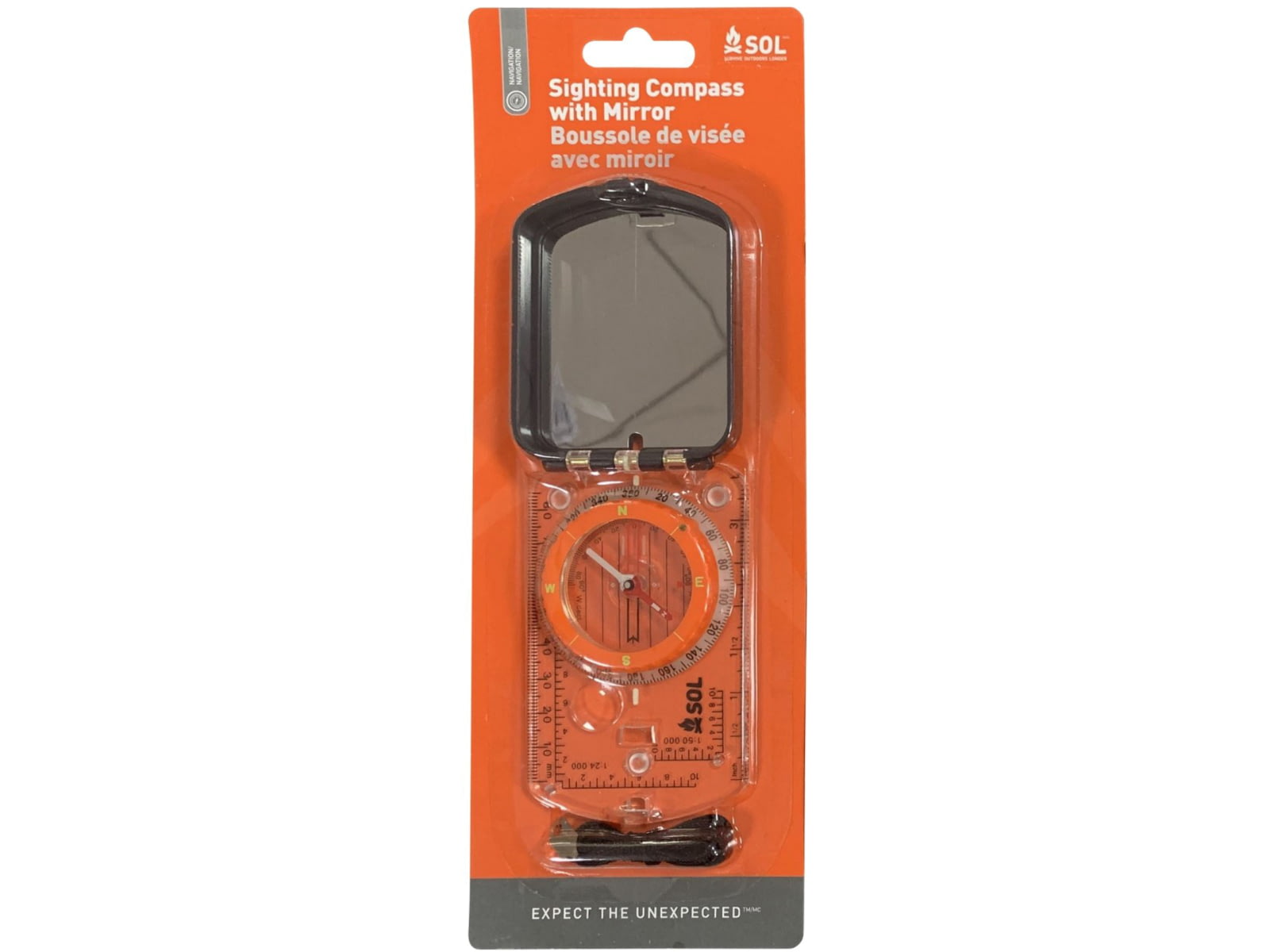 Survive Outdoors Longer Sighting Compass with Mirror Orange 0140-0030