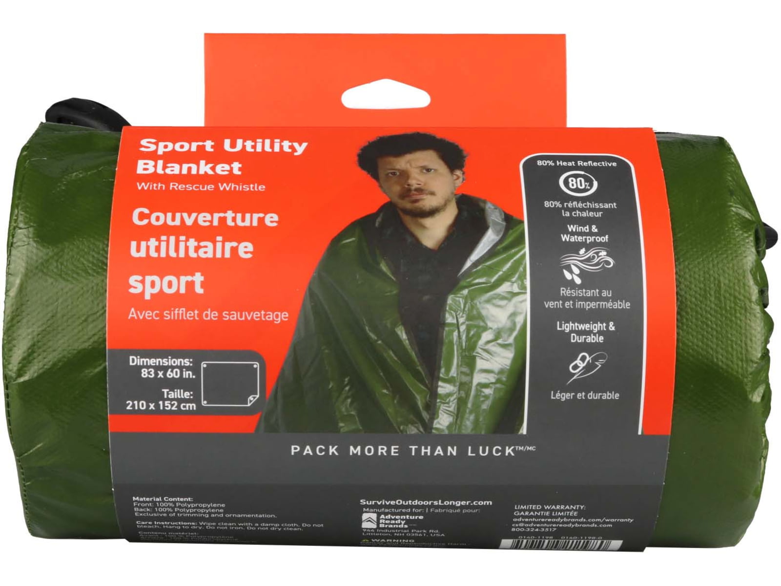 Survive Outdoors Longer Sport Utility Blanket Orange 0140-1198