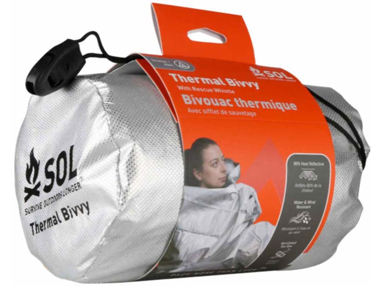 Survive Outdoors Longer Thermal Bivvy w/ Rescue Whistle Orange