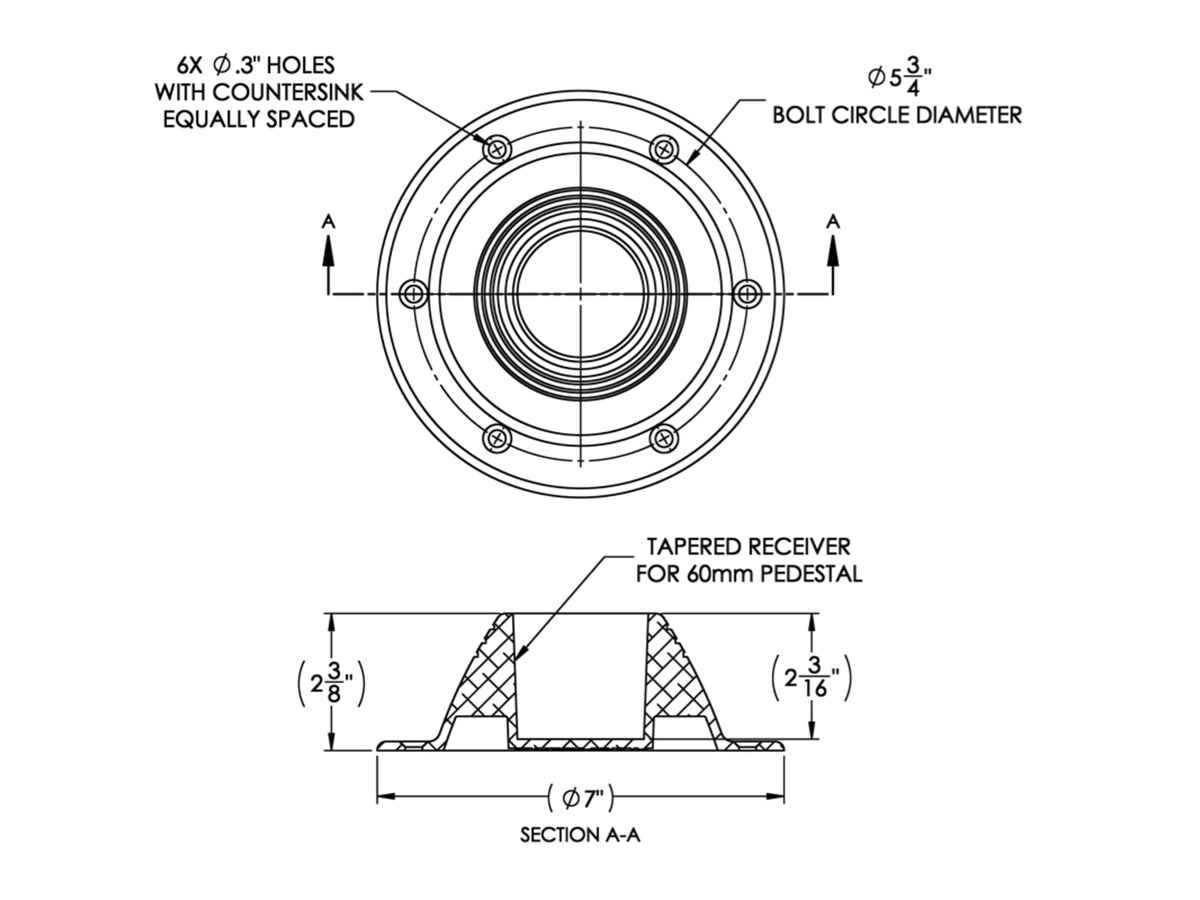 TACO Marine Surface-Mount Pedestal Table Base For 2.375in Post - Base 7in Z10-4067BLY60MM