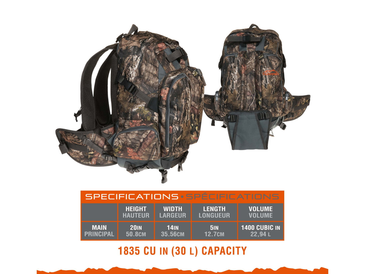 Terrain Twin Mesa Backpack/Daypack Black/Mossy Oak Break-Up Country 1853 cubic ines 18924