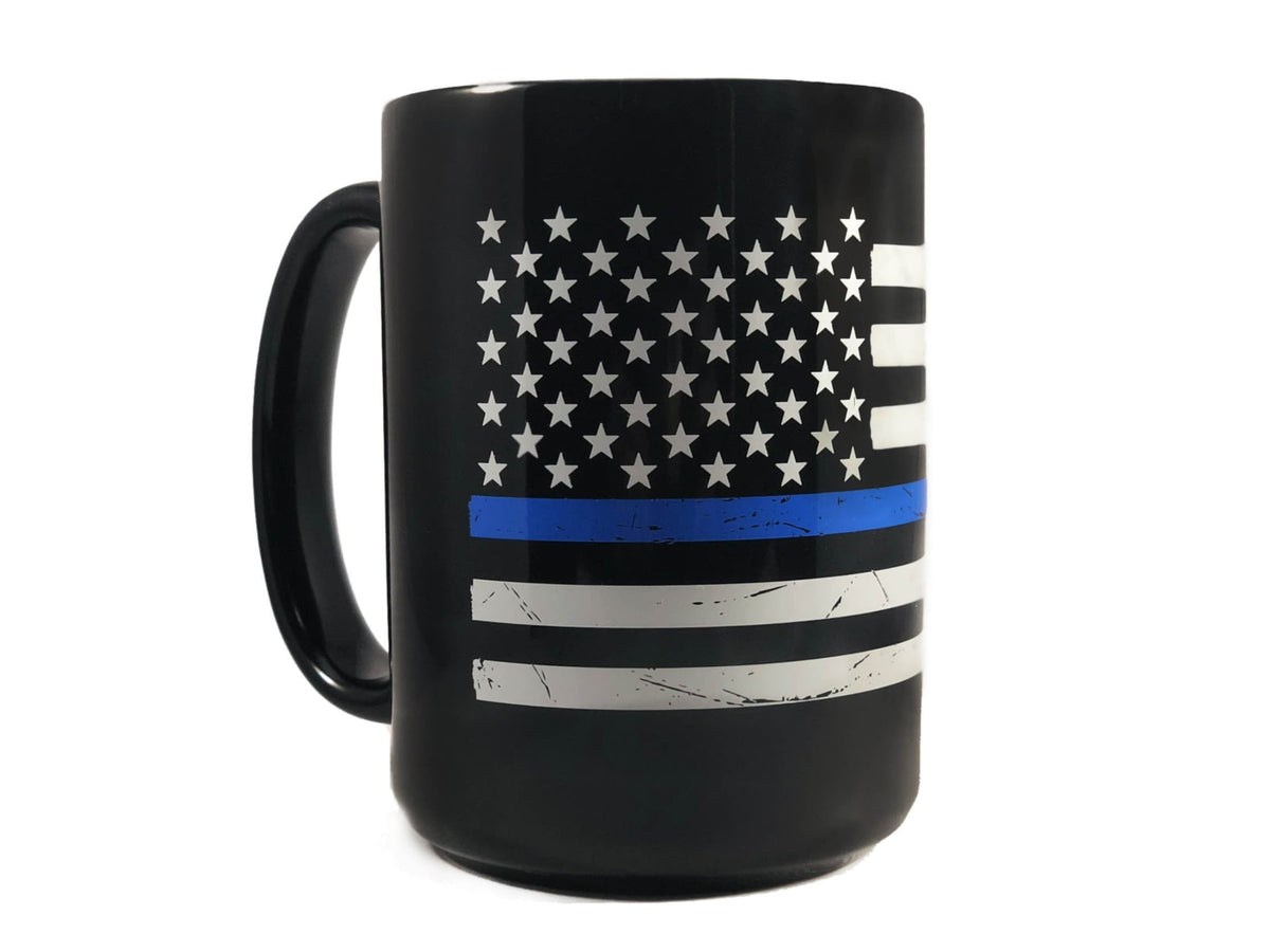 Thin Blue Line Distressed Flag Mug- 15 Oz - MUG-DIST-TBL-15
