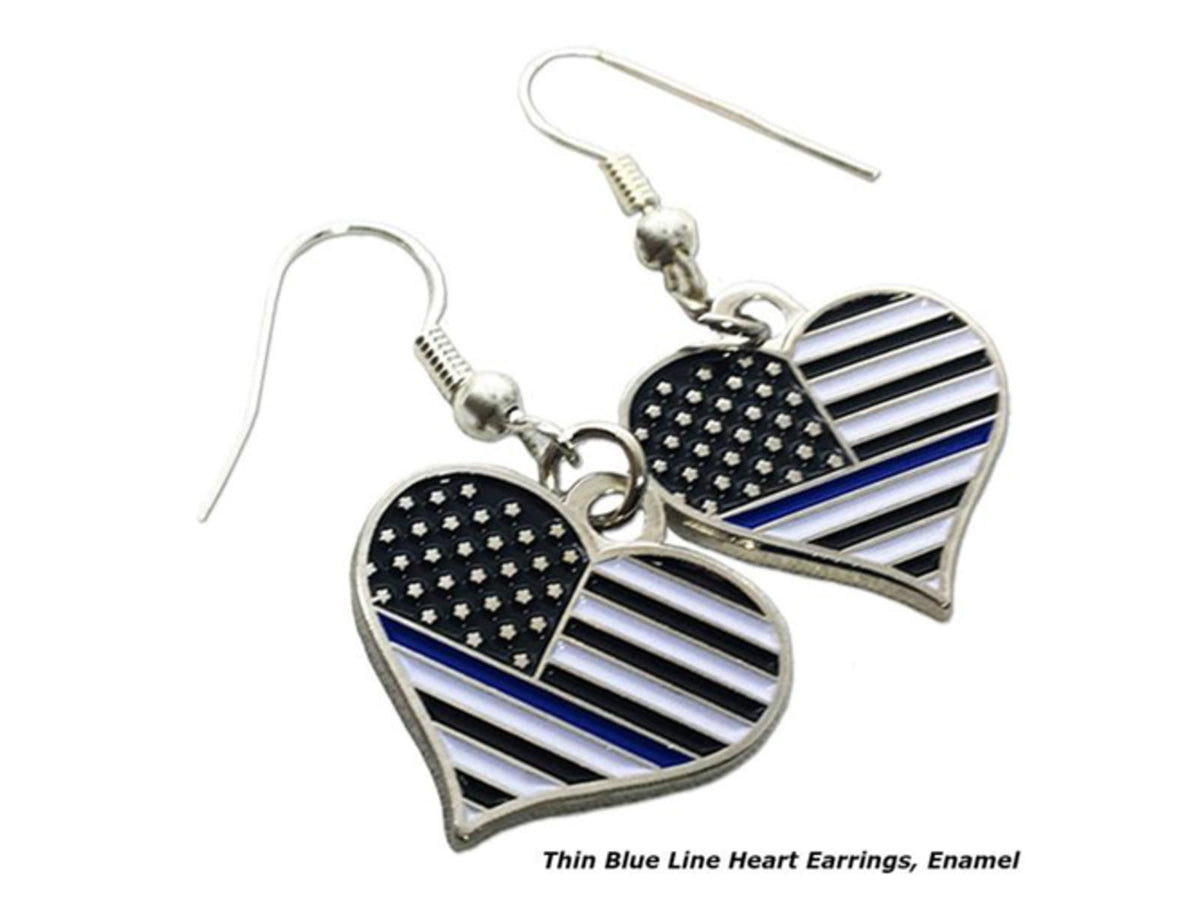 Thin Blue Line Heart Earrings Rhinestone - TBL-EAR-HEART-RHINE