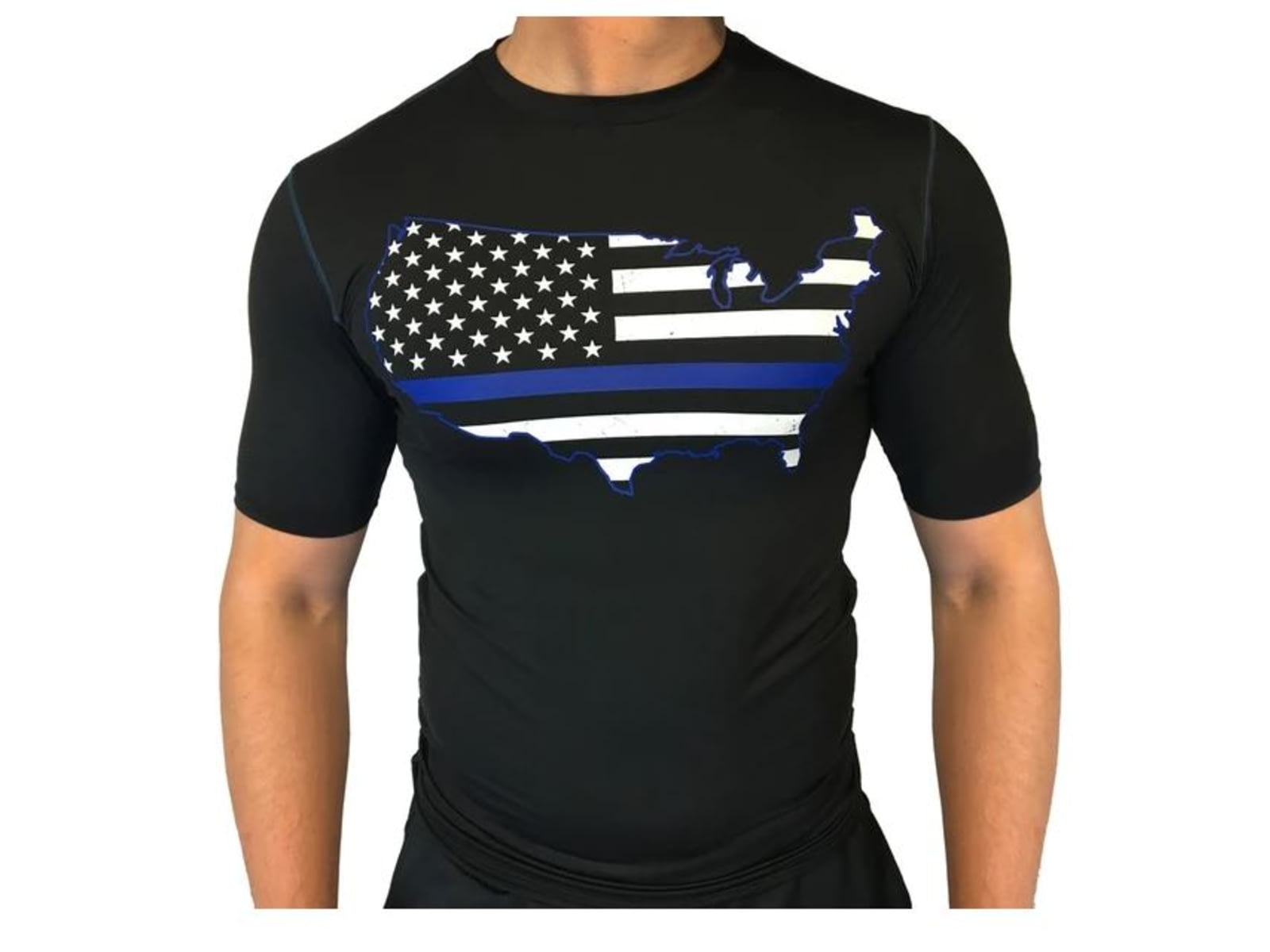 Thin Blue Line Performance USA Compression Shirt - Men's Black 2XL TBL-COMP-USA-XXL