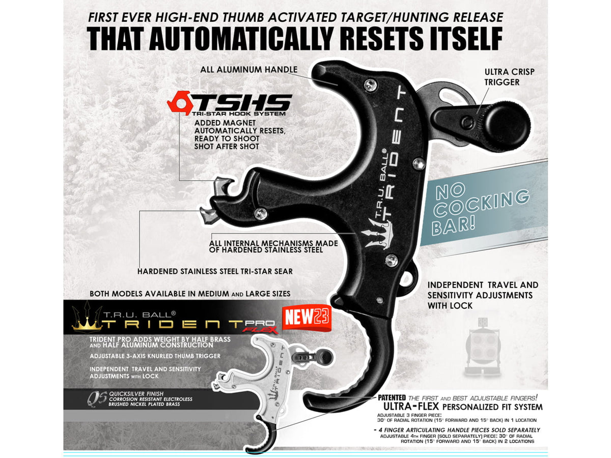 TRU Ball TruTrident Flex Release 3 Finger Adjustable Aluminum Black Large TRDF-BK-L
