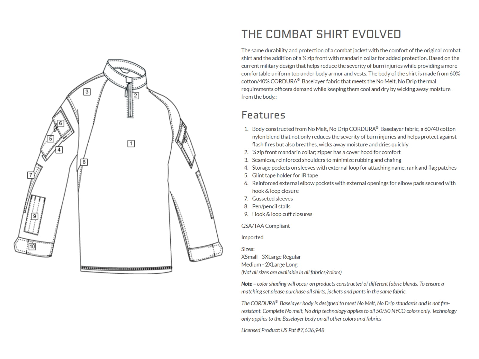 Tru-Spec 1/4 Zip Tactical Response Combat Shirt - Men's 50/50 Nylon/Cotton Rip-Stop MultiCam/Coyote 2XL Long