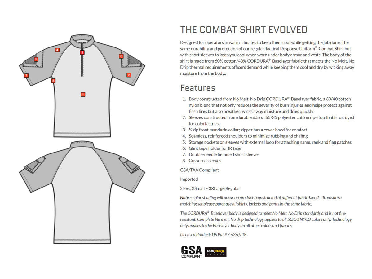 Tru-Spec Tru Short Sleeve 1/4 Zip Combat Shirt - Men's
