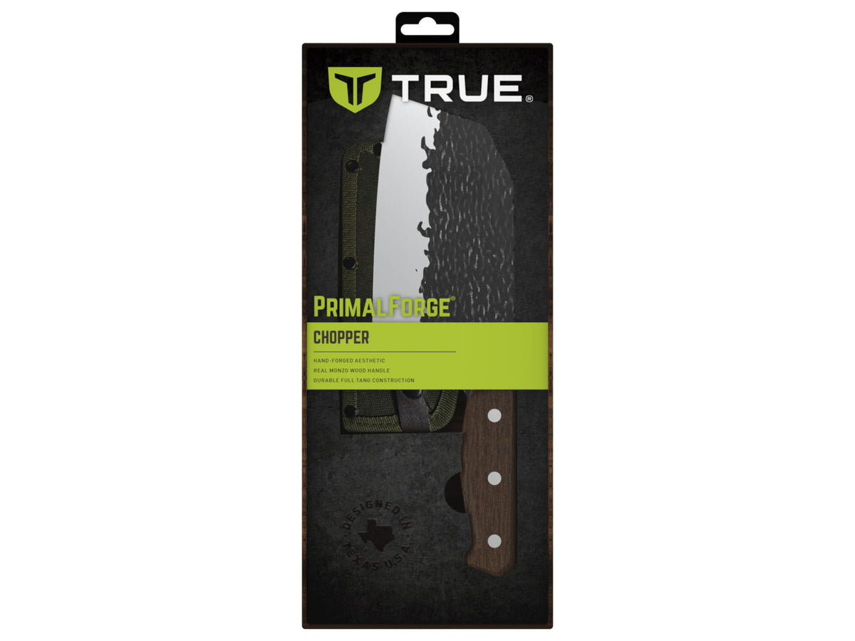 TRUE Primal Forge Chopper Kitchen Knife 6.5in 5Cr15MoV Stainless Steel Monzo Wood Handle Black