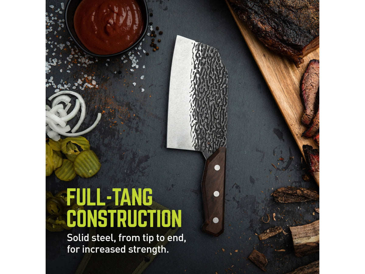 TRUE Primal Forge Chopper Kitchen Knife 6.5in 5Cr15MoV Stainless Steel Monzo Wood Handle Black