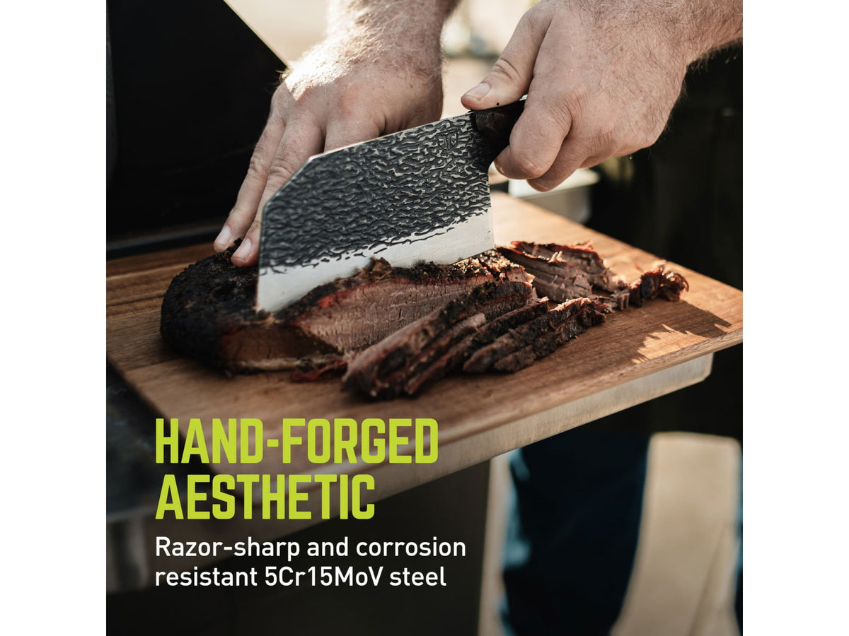 TRUE Primal Forge Chopper Kitchen Knife 6.5in 5Cr15MoV Stainless Steel Monzo Wood Handle Black