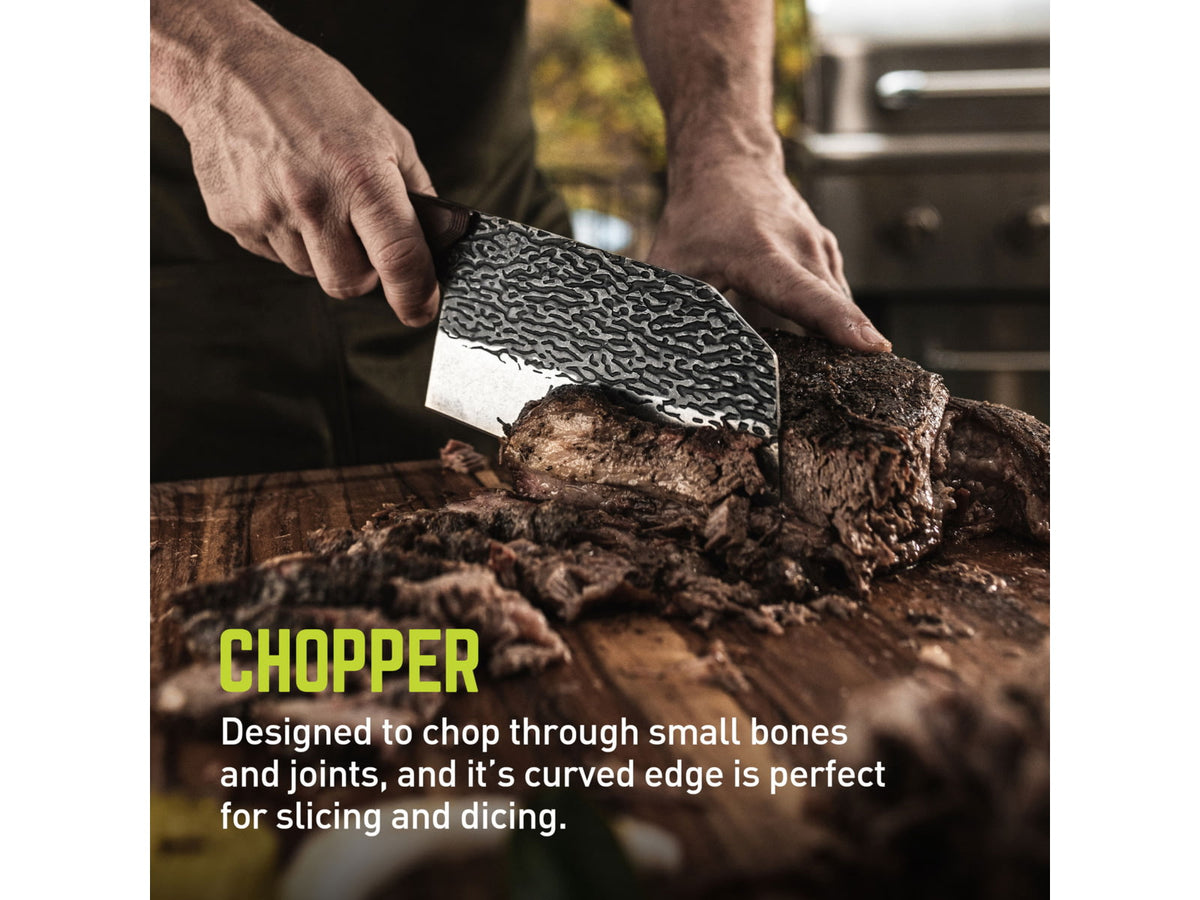 TRUE Primal Forge Chopper Kitchen Knife 6.5in 5Cr15MoV Stainless Steel Monzo Wood Handle Black