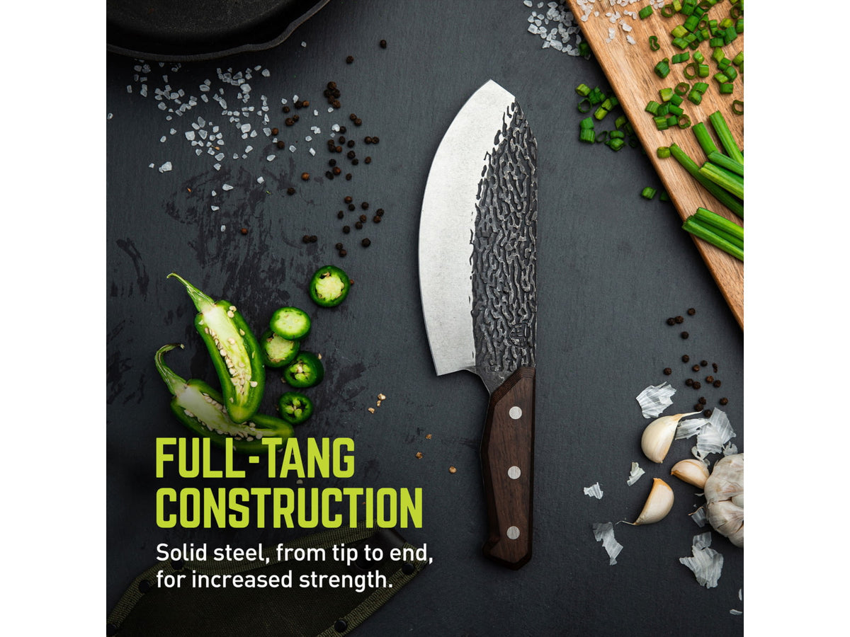 TRUE Primal Forge Rocker Butcher Kitchen Knife 5Cr15MoV Stainless Steel Monzo Wood Handle Black