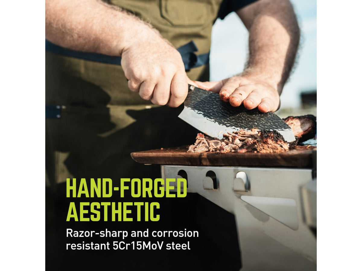 TRUE Primal Forge Rocker Butcher Kitchen Knife 5Cr15MoV Stainless Steel Monzo Wood Handle Black
