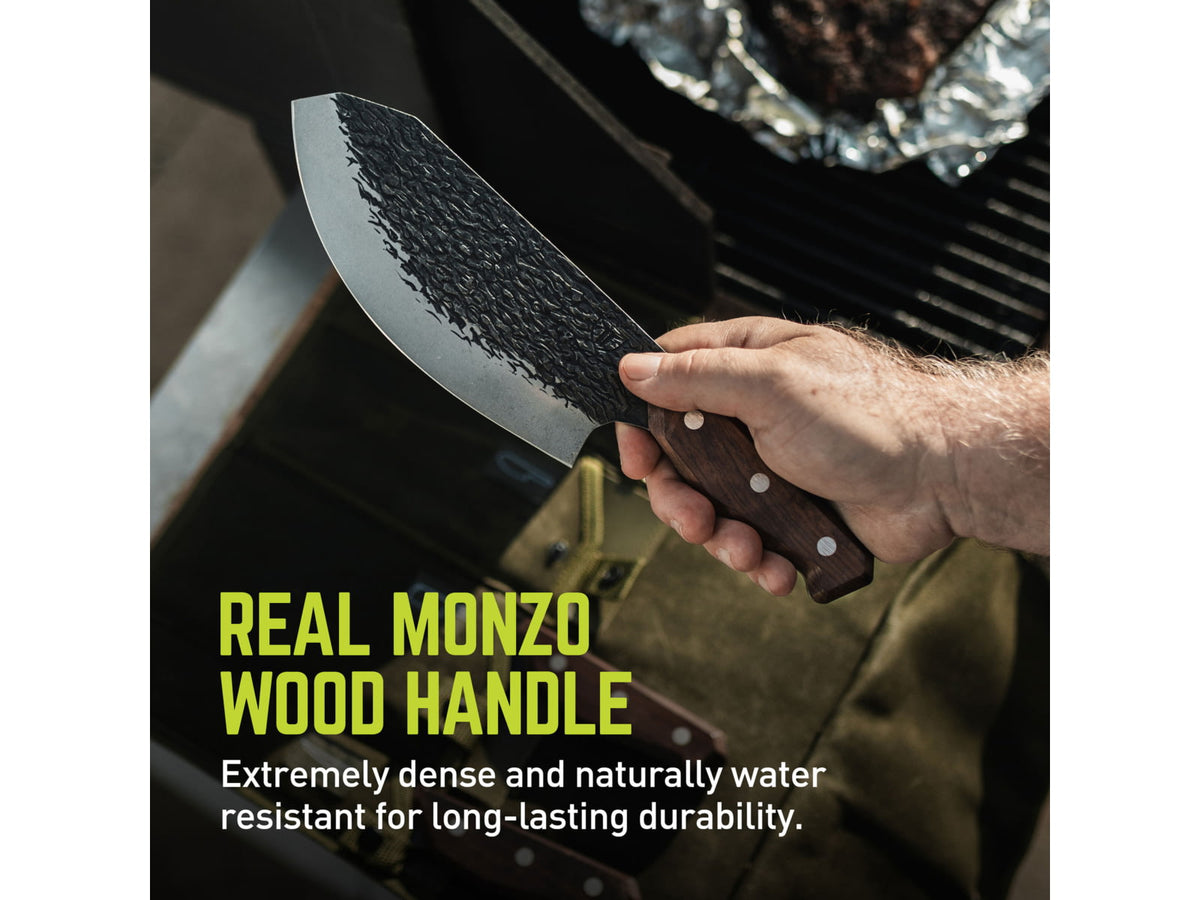 TRUE Primal Forge Rocker Butcher Kitchen Knife 5Cr15MoV Stainless Steel Monzo Wood Handle Black