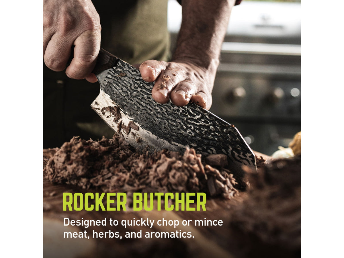 TRUE Primal Forge Rocker Butcher Kitchen Knife 5Cr15MoV Stainless Steel Monzo Wood Handle Black